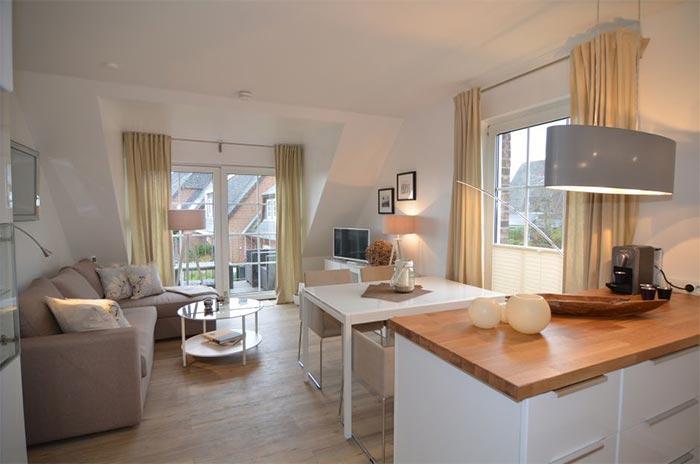 Appartement-Vermietung Bals -  - Kolberger Straße 22 | Wohnung 8 | Sylt | Westerland, 2-Zimmer-OG-Wohnung  | Maisonette für 2 Personen mit 1 Schlafzimmer, 1 Badezimmer, ca. 55 m2