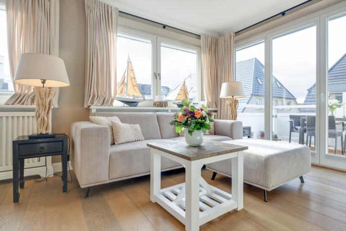 Appartement-Vermietung Bals - Weißes Haus am Meer - Steinmannstraße 33 | 4 Käpt'n Drake | Sylt | Westerland, 1-Zimmer-OG-Wohnung für 2 Personen, 1 Wohn-/Schlafzimmer, 1 Badezimmer, ca. 47 m2