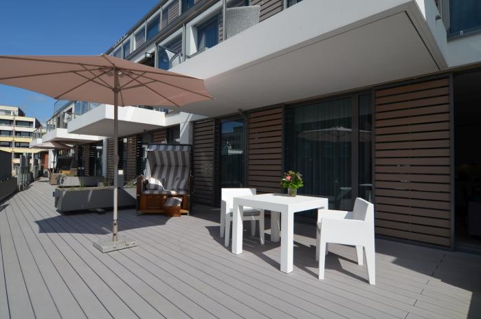Appartement-Vermietung Bals - Neue Mitte - Neue Straße 6 | Wohnung 3 | Sylt | Westerland, 2-Zimmer-OG-Wohnung für 2 Personen mit 1 Schlafzimmer, 1 Badezimmer, ca. 50 m2, Garage, Fahrstuhl im Haus