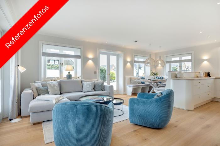 Appartement-Vermietung Bals - Rüm Hart - Horsatal 15b | Sylt | Wenningstedt, Reetdachhaus für 6 Personen mit 3 Schlafzimmer, 3 Badezimmer, Gäste WC, ca. 150 m2, Grundstück ca. 650 m2