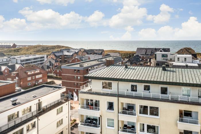 Appartement-Vermietung Bals - Haus Sola Bona - Elisabethstraße 11 | 44 Ocean view | Sylt | Westerland, 3-Zimmer-Penthouse für 4 Personen mit 2 Schlafzimmer, 1 Badezimmer, Gäste WC, ca. 125 m2, Fahrstuhl im Haus